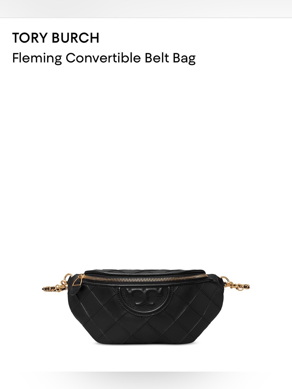 Tory Burch Fleming Convertible Belt Bag. Black/Gold.